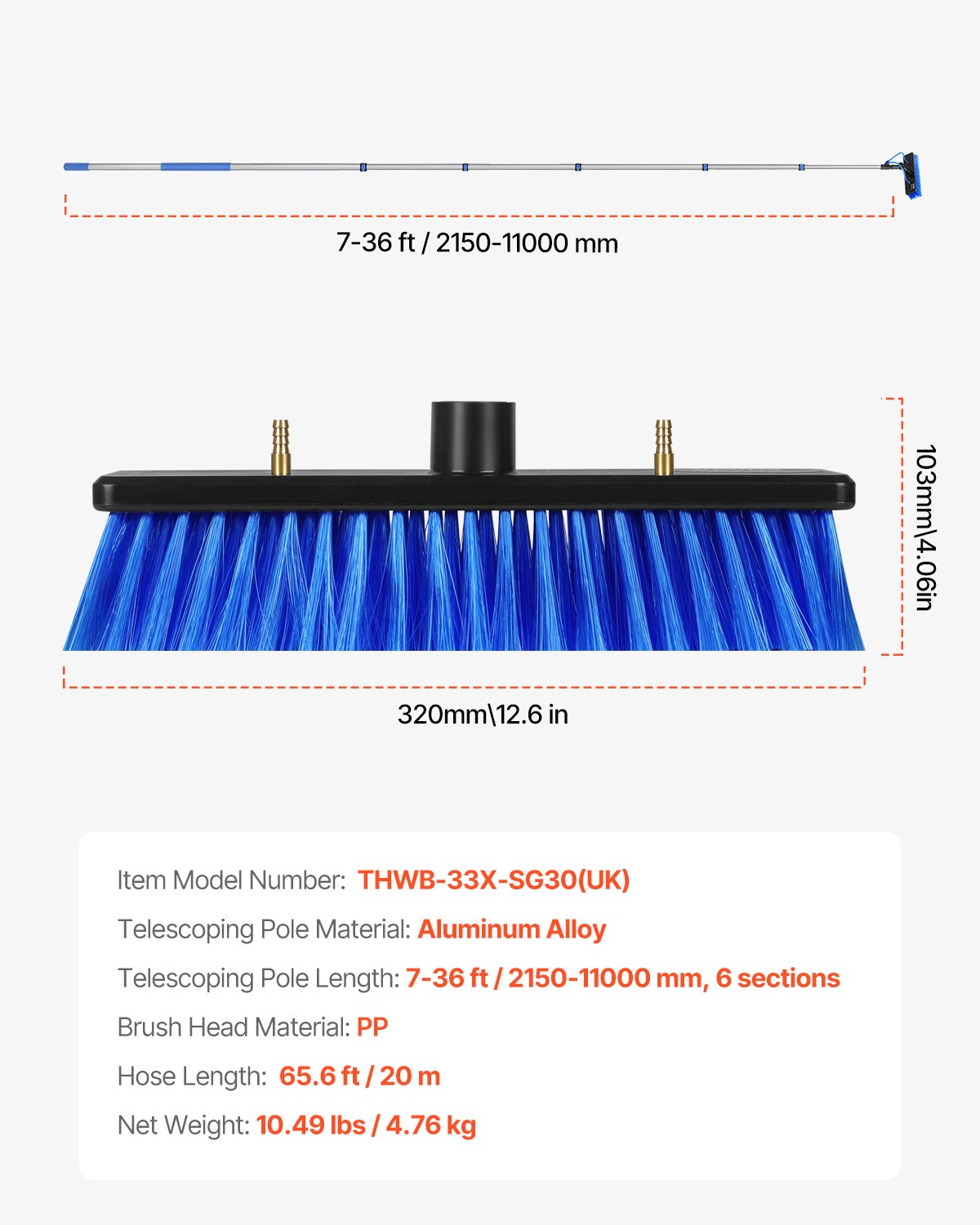 Vandens padavimo šepečio rinkinys VEVOR THWB-33X-SG30(UK), 11 m