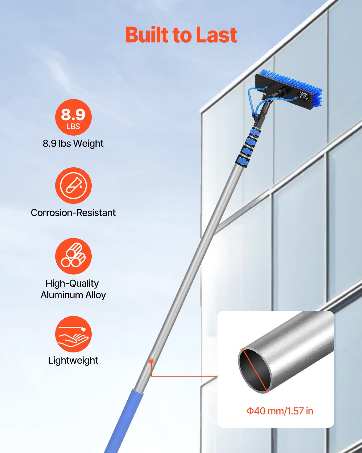 Saulės baterijų ir langų plovimo šepetys VEVOR THWB-30V-SG30(UK), 9 m