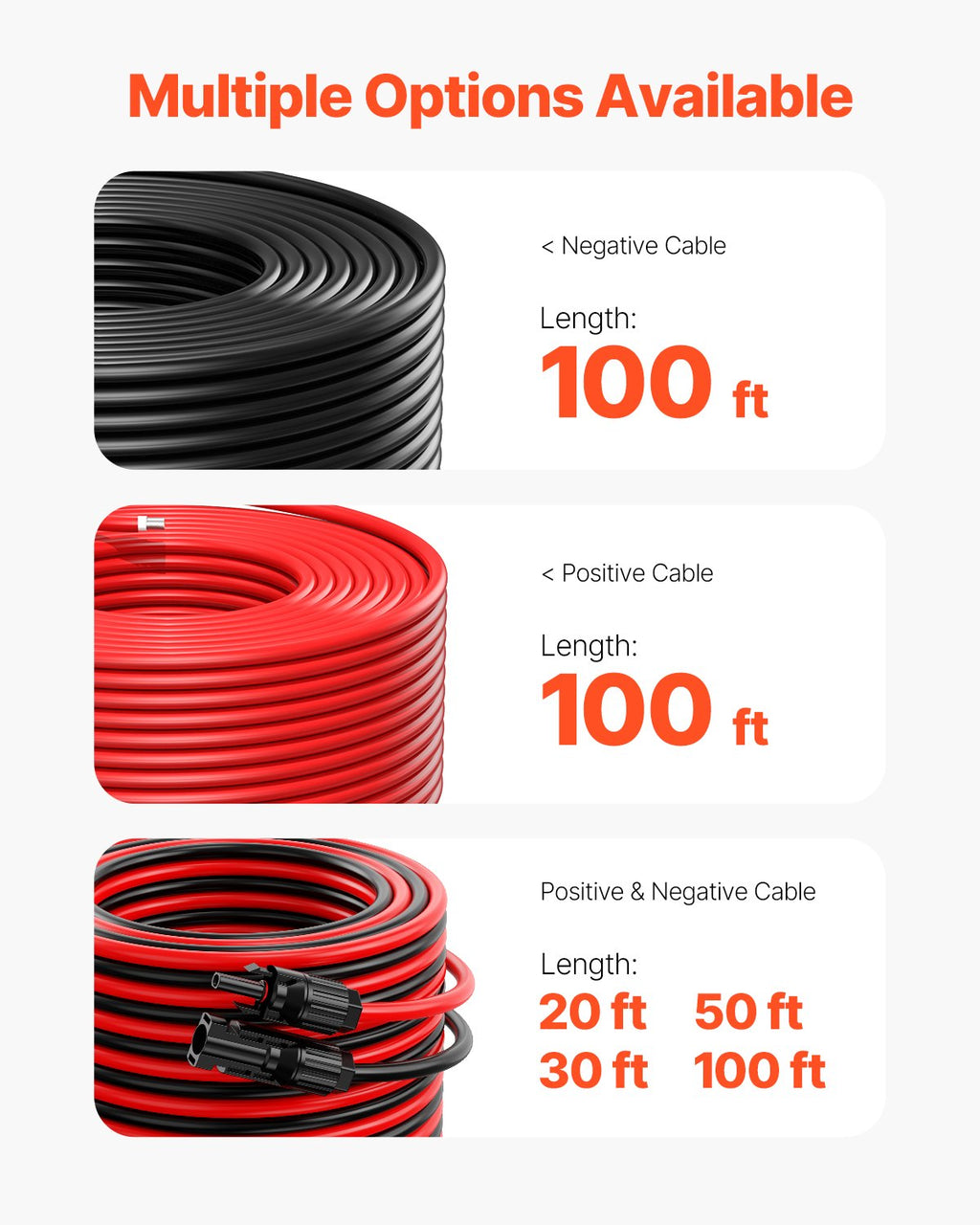Saulės kolektorių ilginamasis kabelis VEVOR 10AWG-Black-L=30.5M, 30,48 m