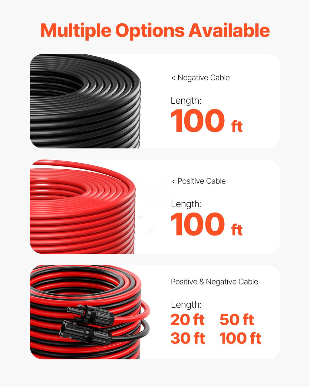 Saulės kolektorių ilginamasis kabelis VEVOR MC4-10AWG, 30,48 m