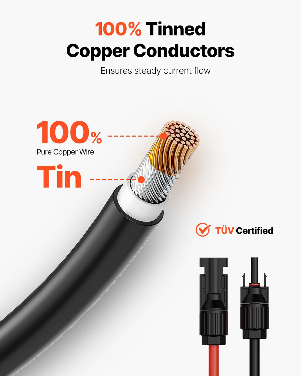 Saulės baterijų ilginamasis laidas VEVOR MC4-10AWG-Red/Black-L=6.1M, 6,1 m