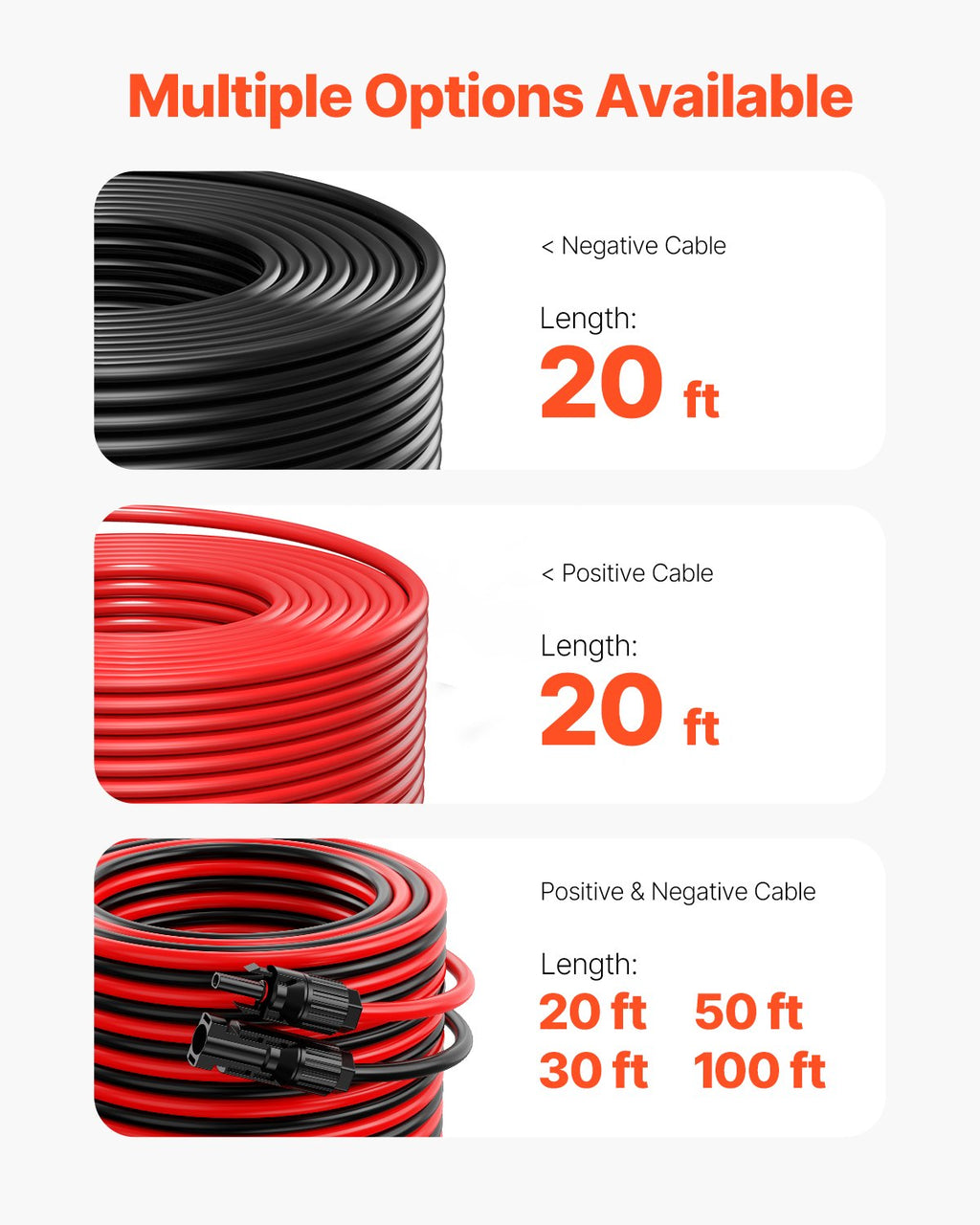 Saulės baterijų ilginamasis laidas VEVOR MC4-10AWG-Red/Black-L=6.1M, 6,1 m