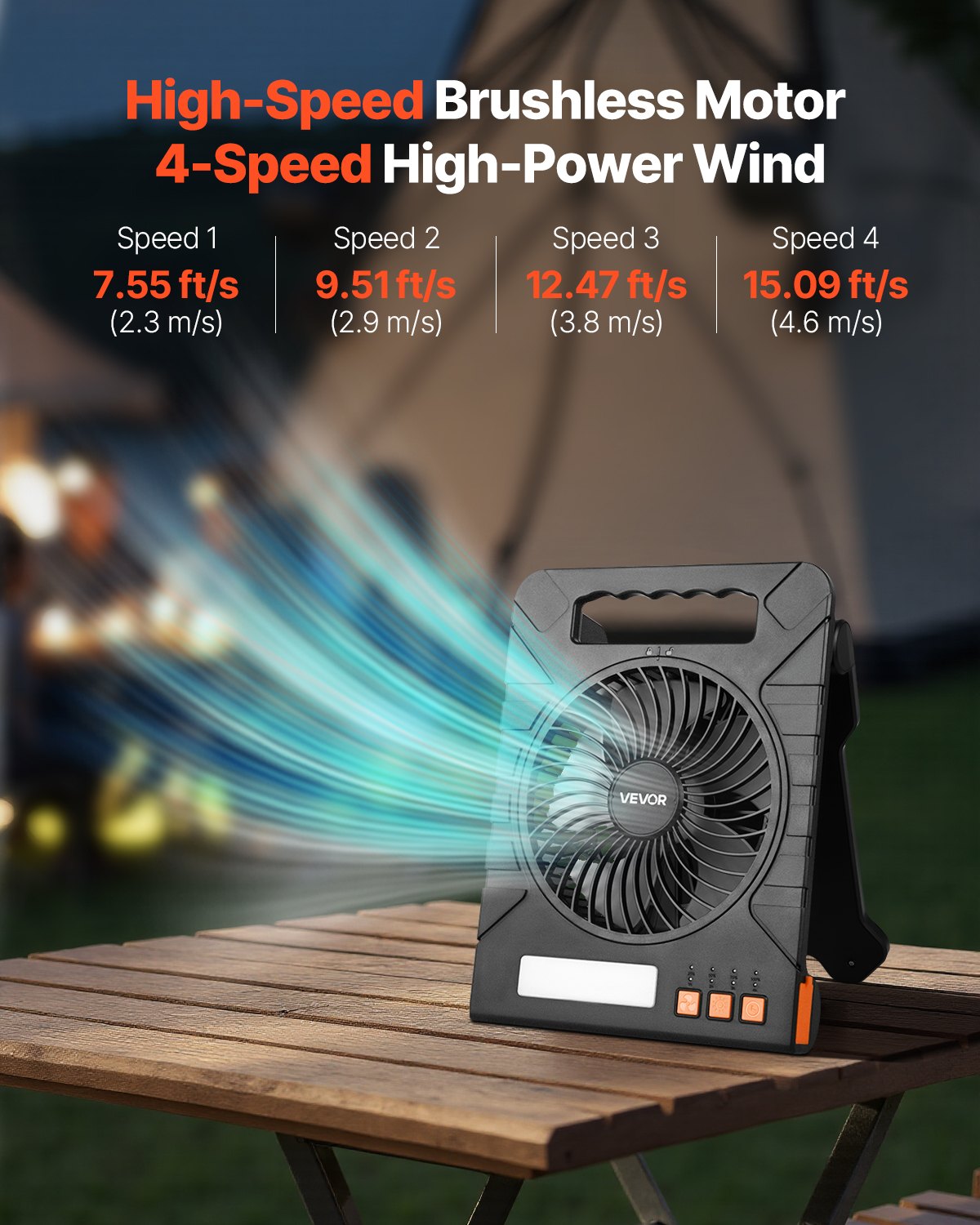 Įkraunamas saulės energijos ventiliatorius VEVOR F907, 10000 mAh