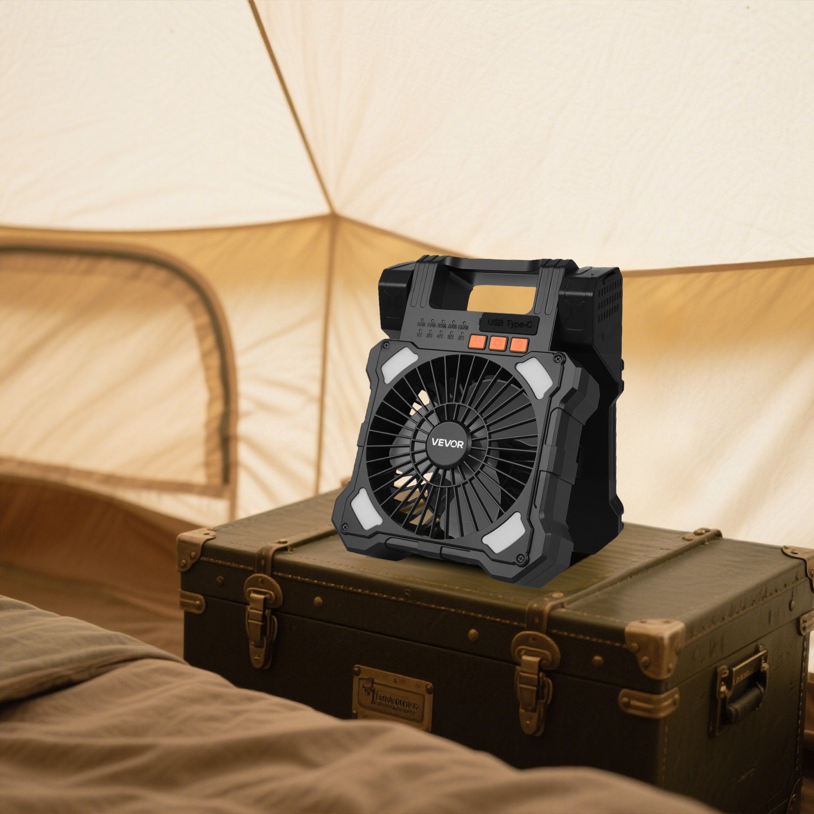 Įkraunamas saulės energijos ventiliatorius VEVOR F904, 20000 mAh