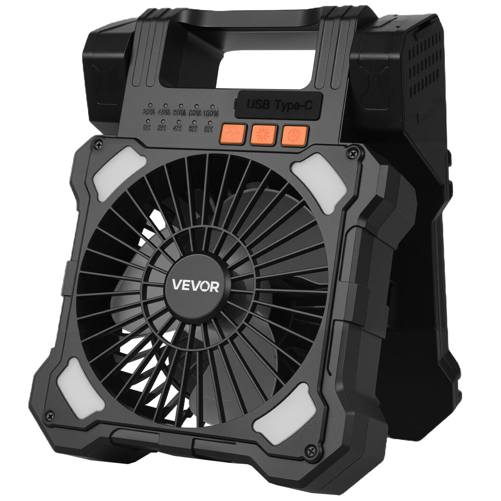 Įkraunamas saulės energijos ventiliatorius VEVOR F904, 20000 mAh