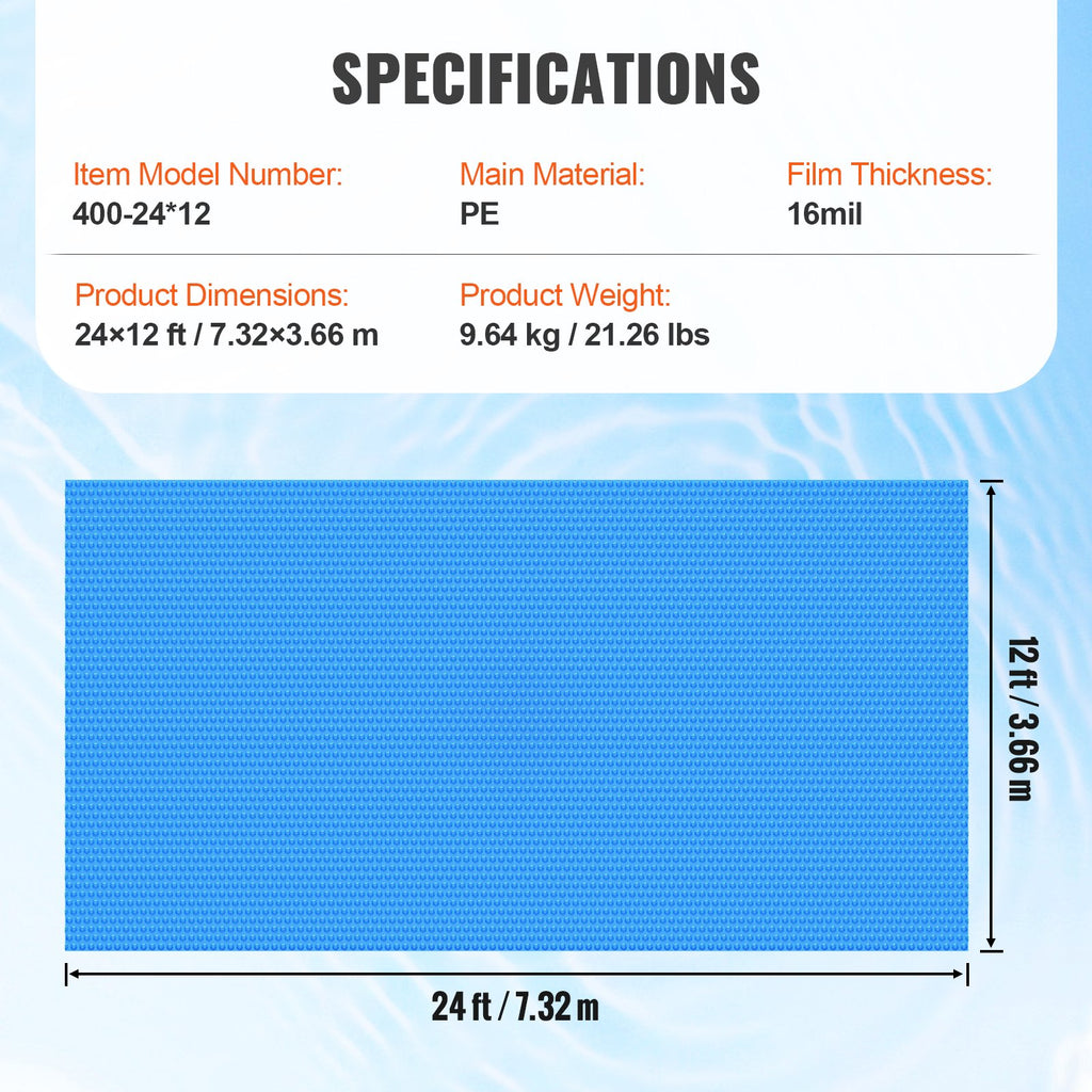 Saulės energiją naudojantis baseino uždangalas VEVOR 400-24*12, 7,32 x 3,66 m