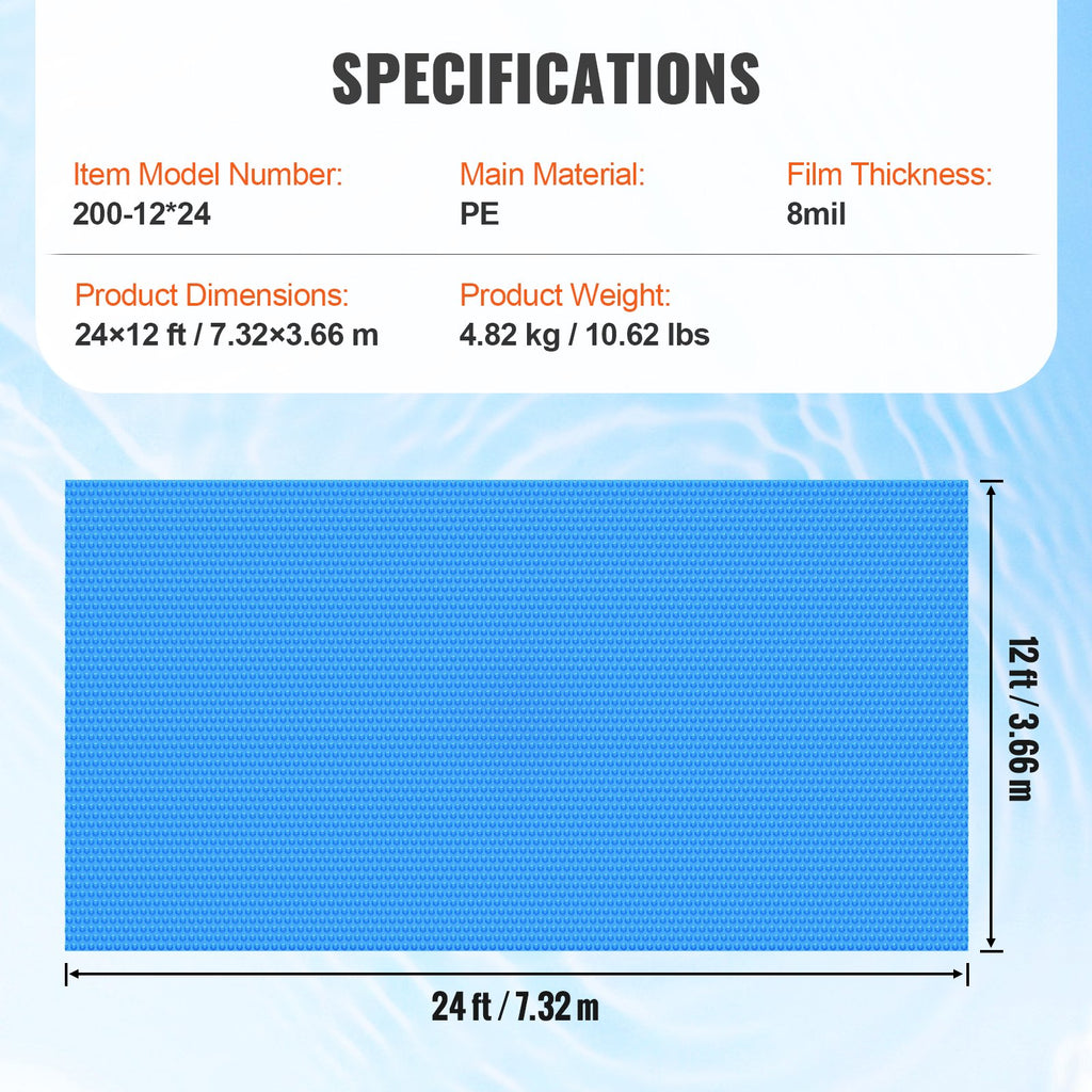 Saulės energijos baseino uždangalas VEVOR 200-12*24, 7,32 x 3,66 m