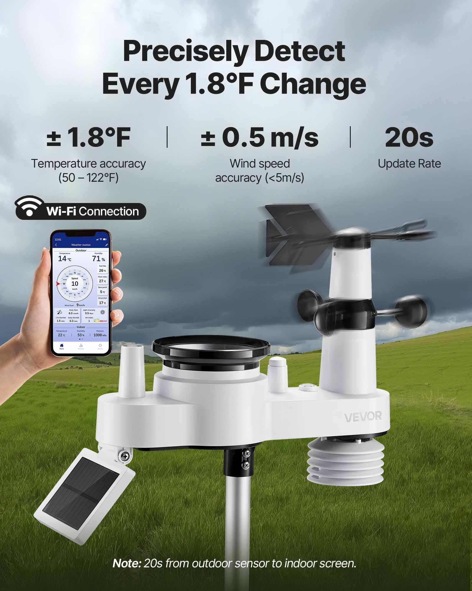 Išmanioji meteorologinė stotelė VEVOR YT60307, 7-in-1 jutiklis ir Wi-Fi ryšys