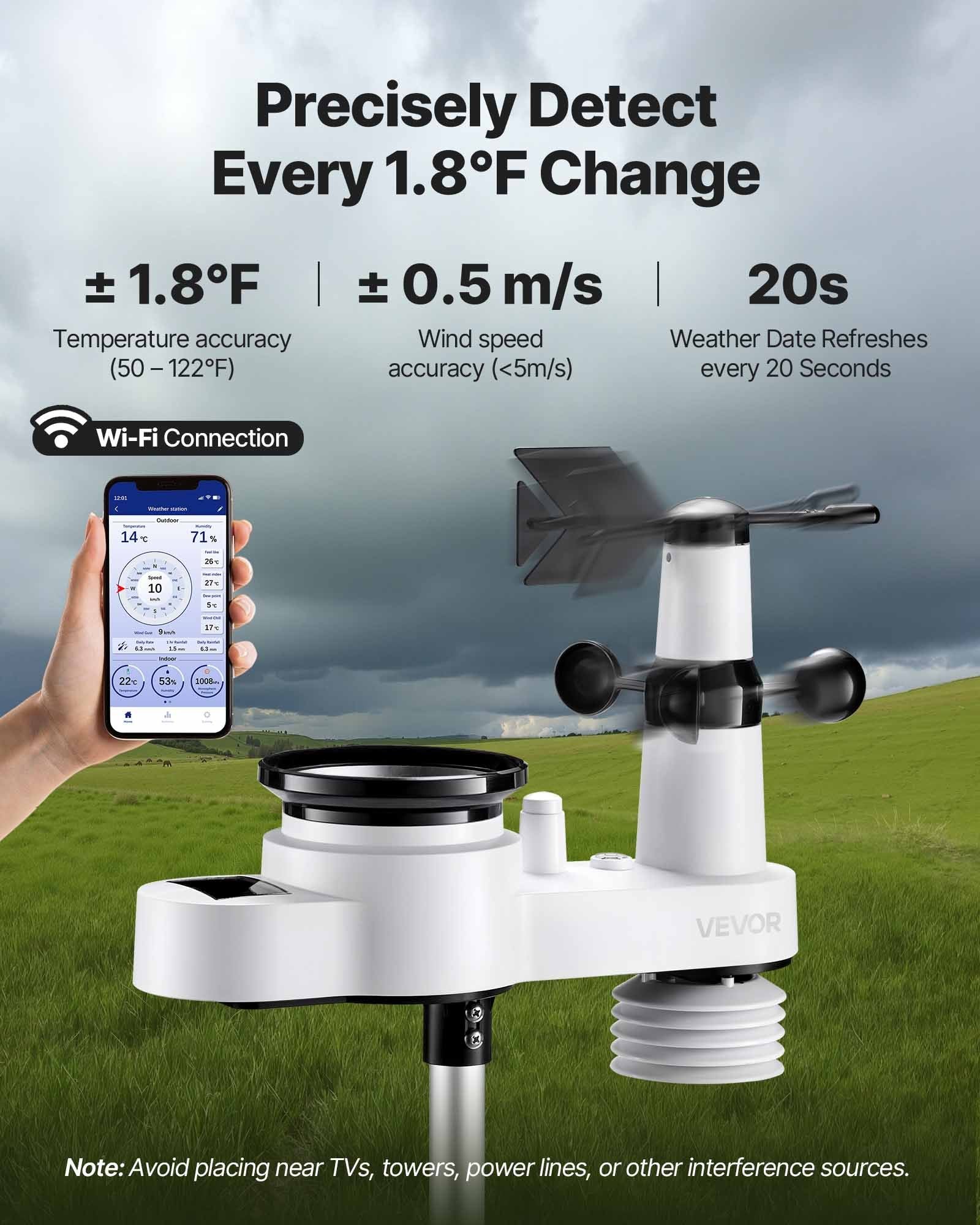 Meteorologinė stotelė VEVOR YT60308, 5-in-1 su Wi-Fi