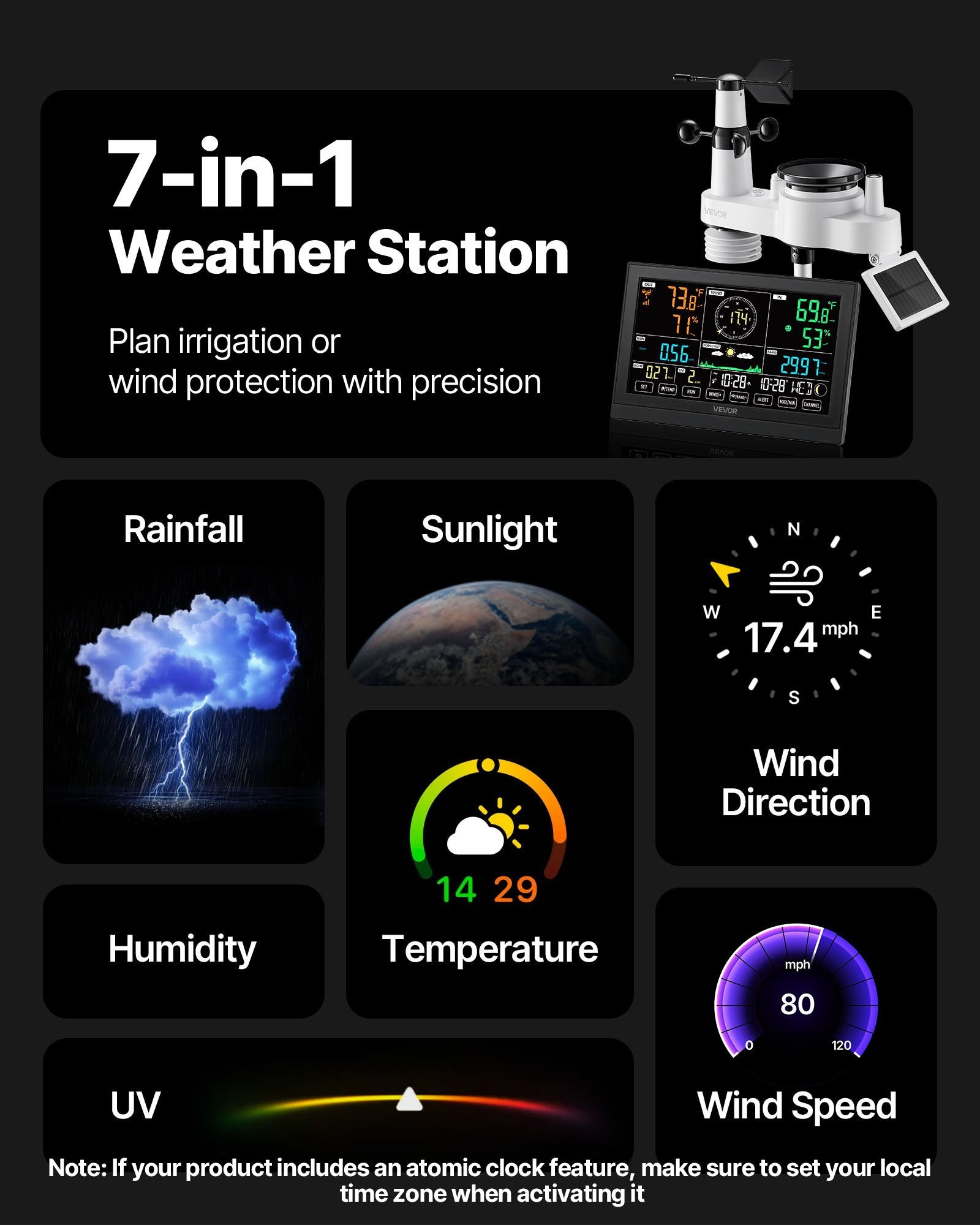 Belaidė meteorologinė stotelė VEVOR YT60309, 7,5 colių VA ekranas