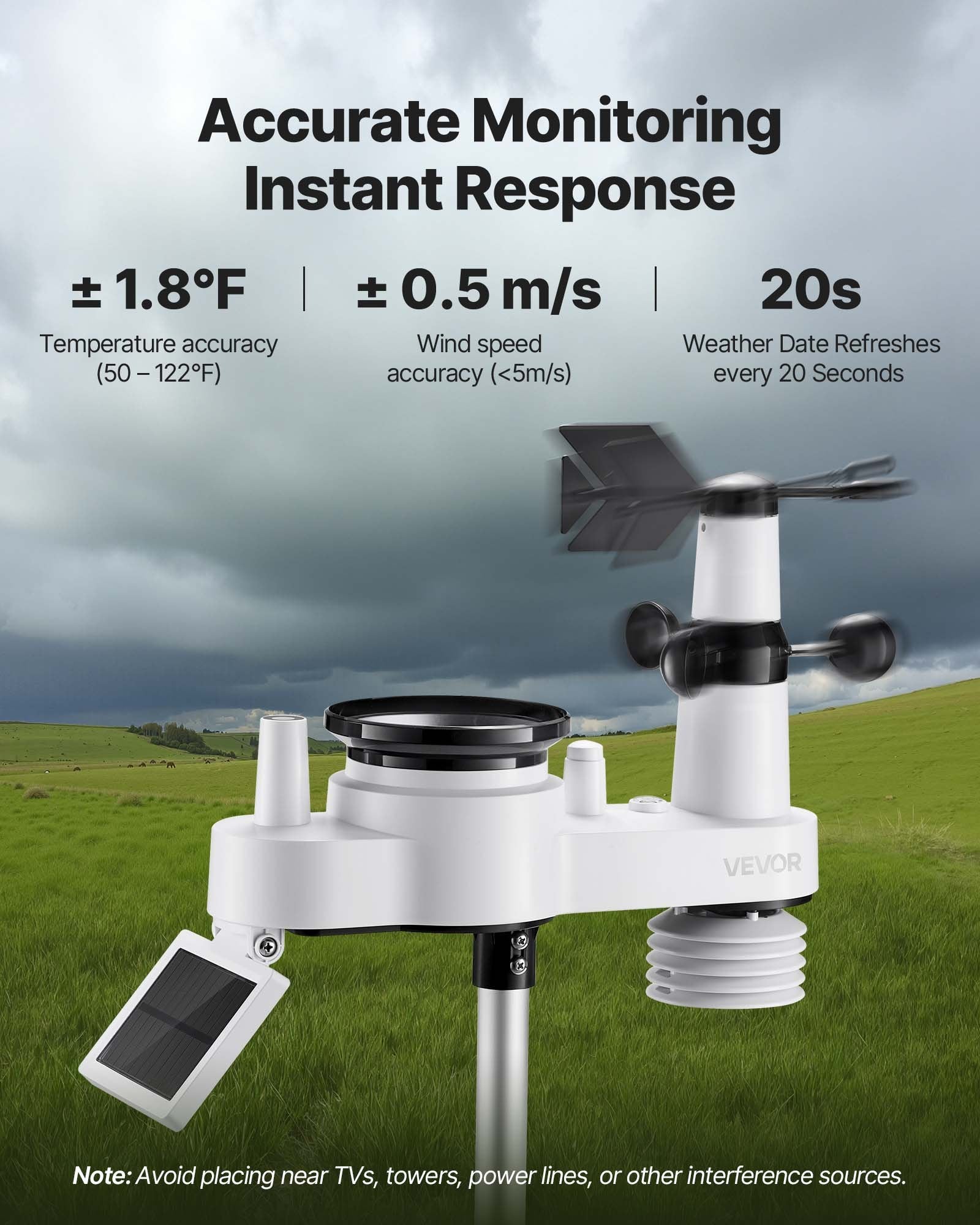 Belaidė meteorologinė stotelė VEVOR YT60309, 7,5 colių VA ekranas