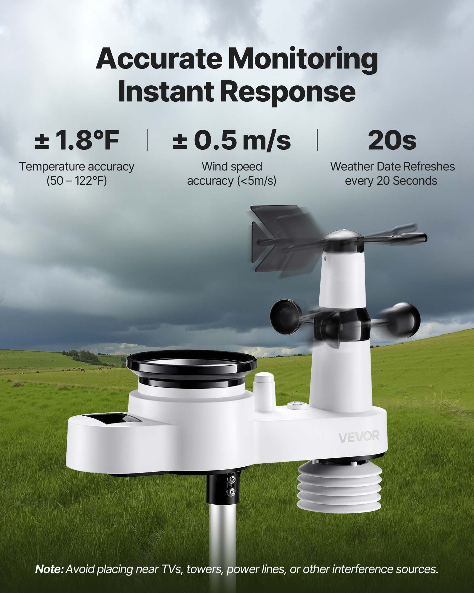 Belaidė meteorologinė stotelė VEVOR YT60310, 5-in-1 jutiklis