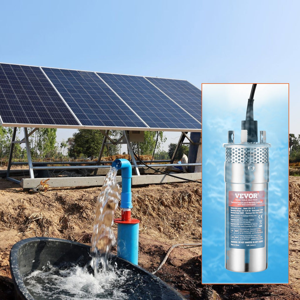 Saulės energija varomas vandens siurblys VEVOR SPX-12V, 120W