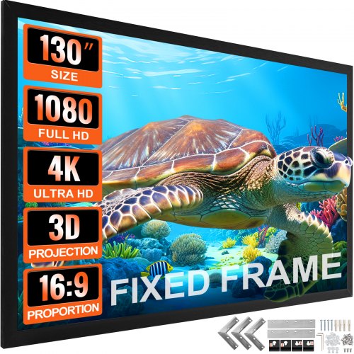 Projektoriaus ekranas VEVOR 130", 4K HDTV fiksuotas rėmas.