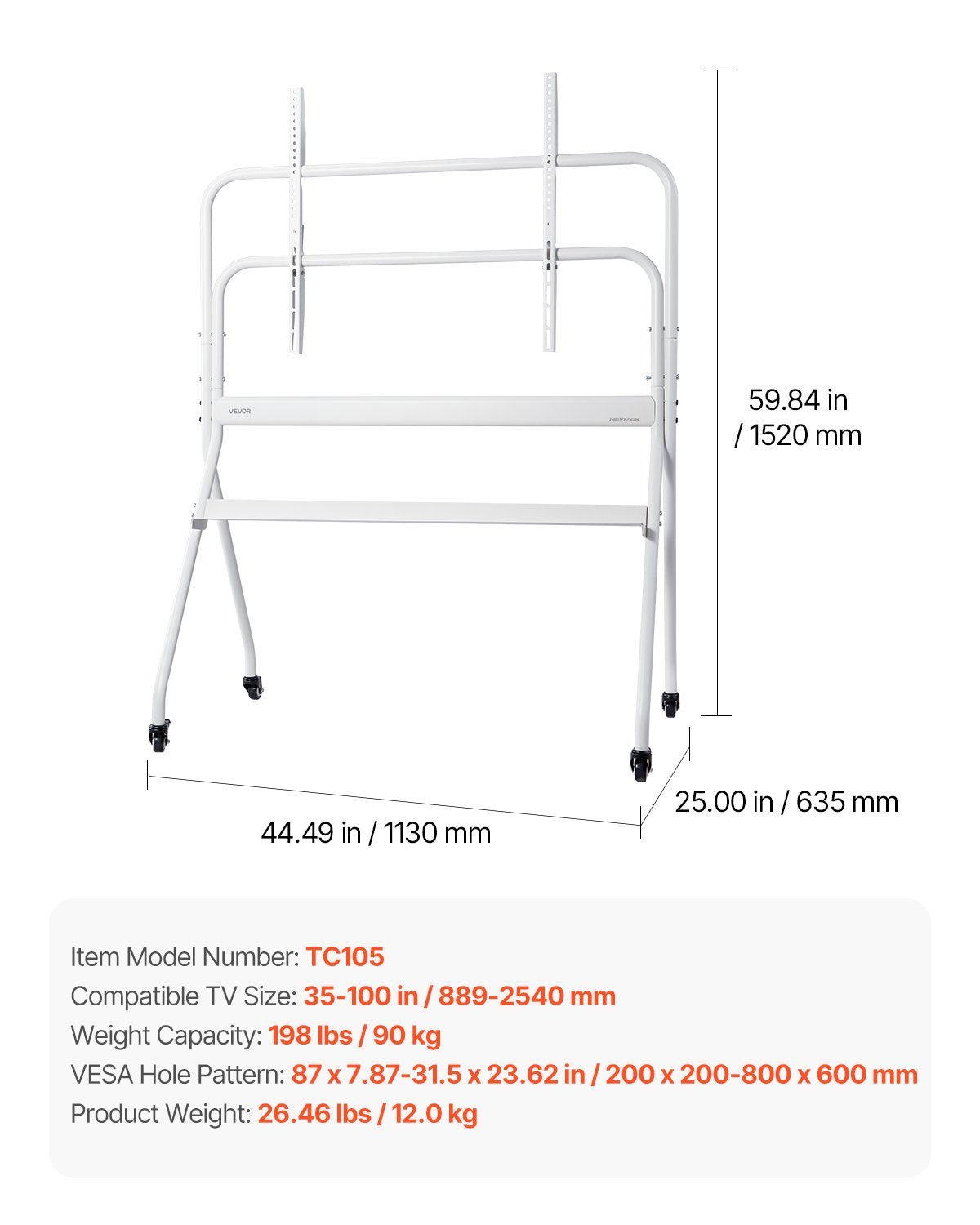 Mobilus televizoriaus stovas VEVOR TC105, 35-100 colių ekranams