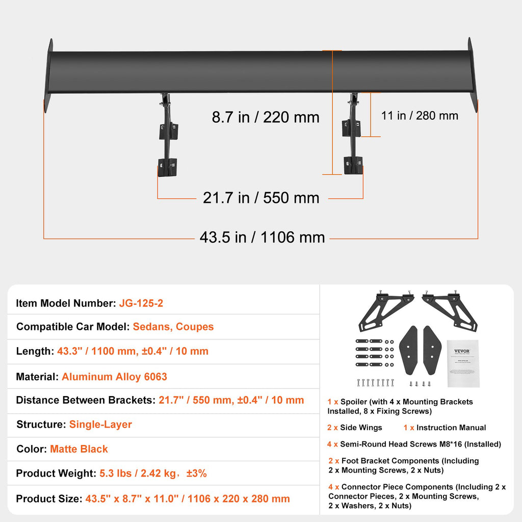 Universalus galinis spoileris VEVOR JG-125-2, 110 cm