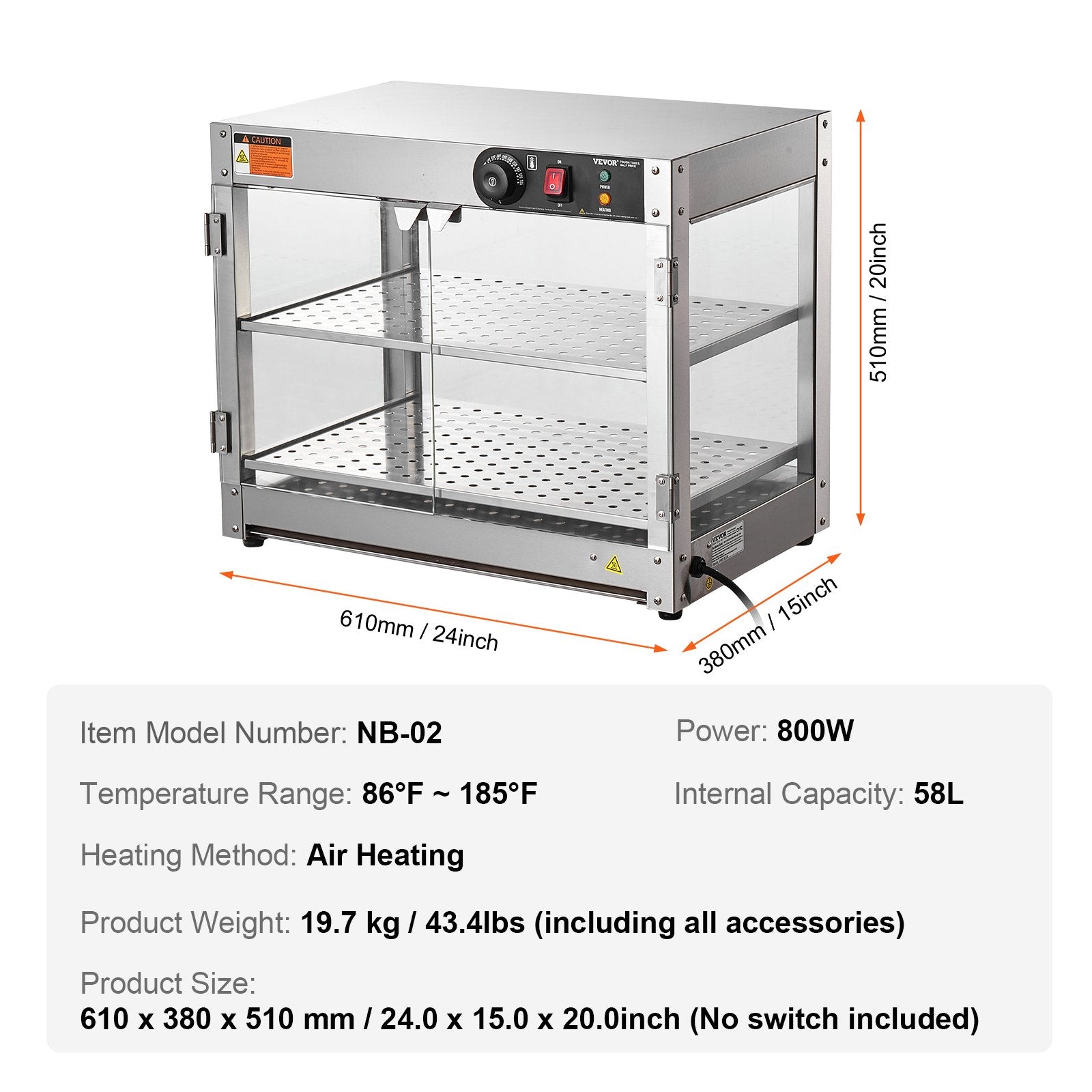 Maisto šildymo vitrina VEVOR NB-02, 800W