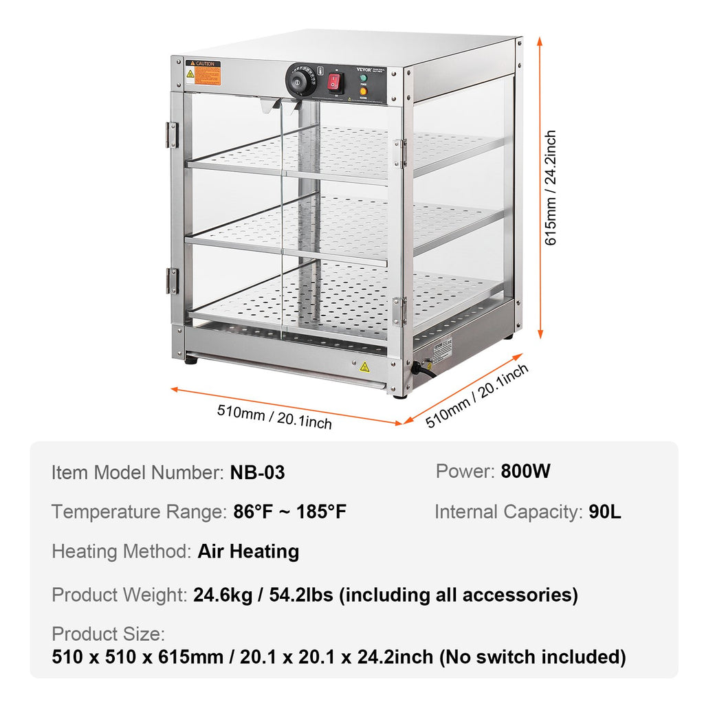 Maisto šildymo vitrina VEVOR NB-03, 90 l