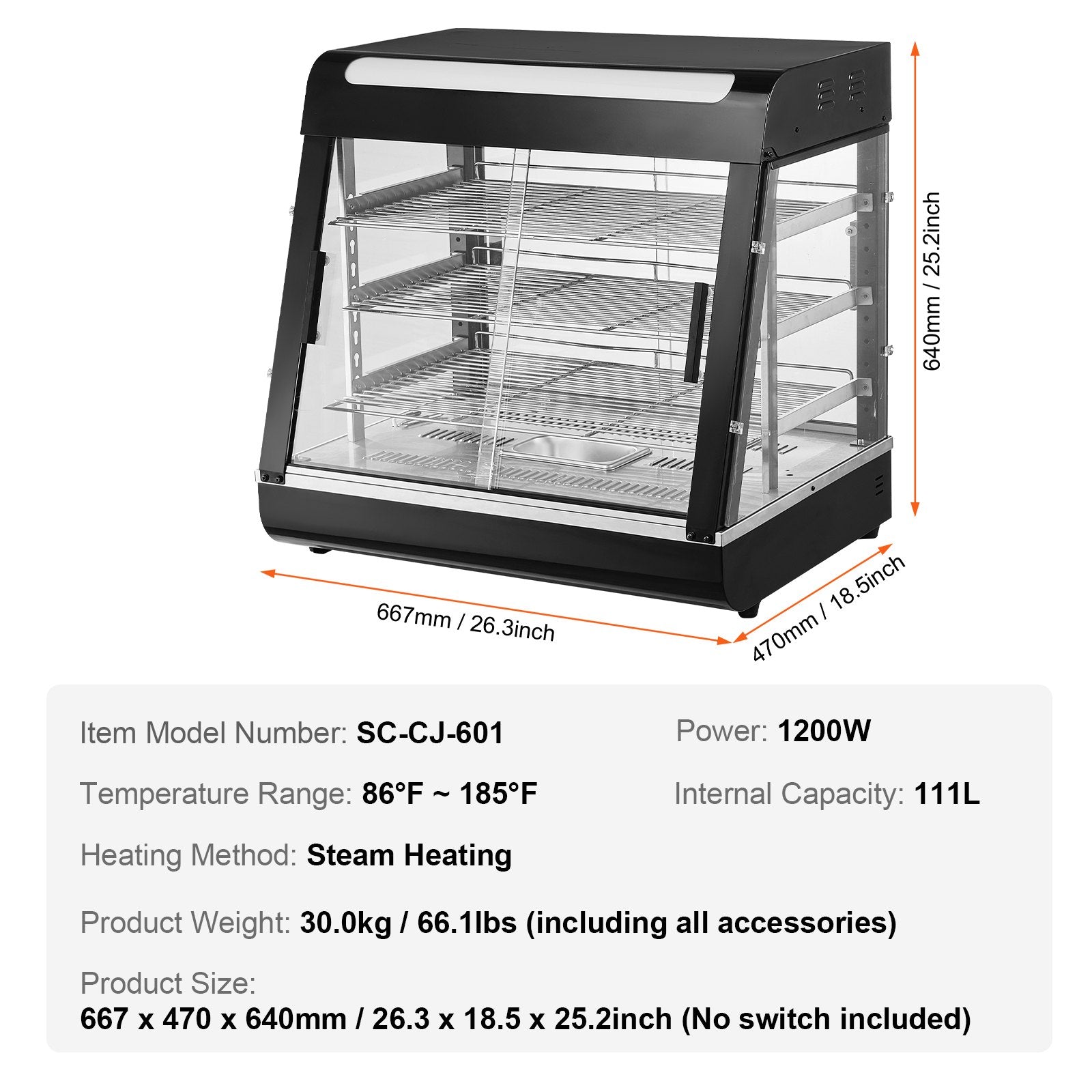 Maisto šildymo vitrina VEVOR SC-CJ-601, 1200W