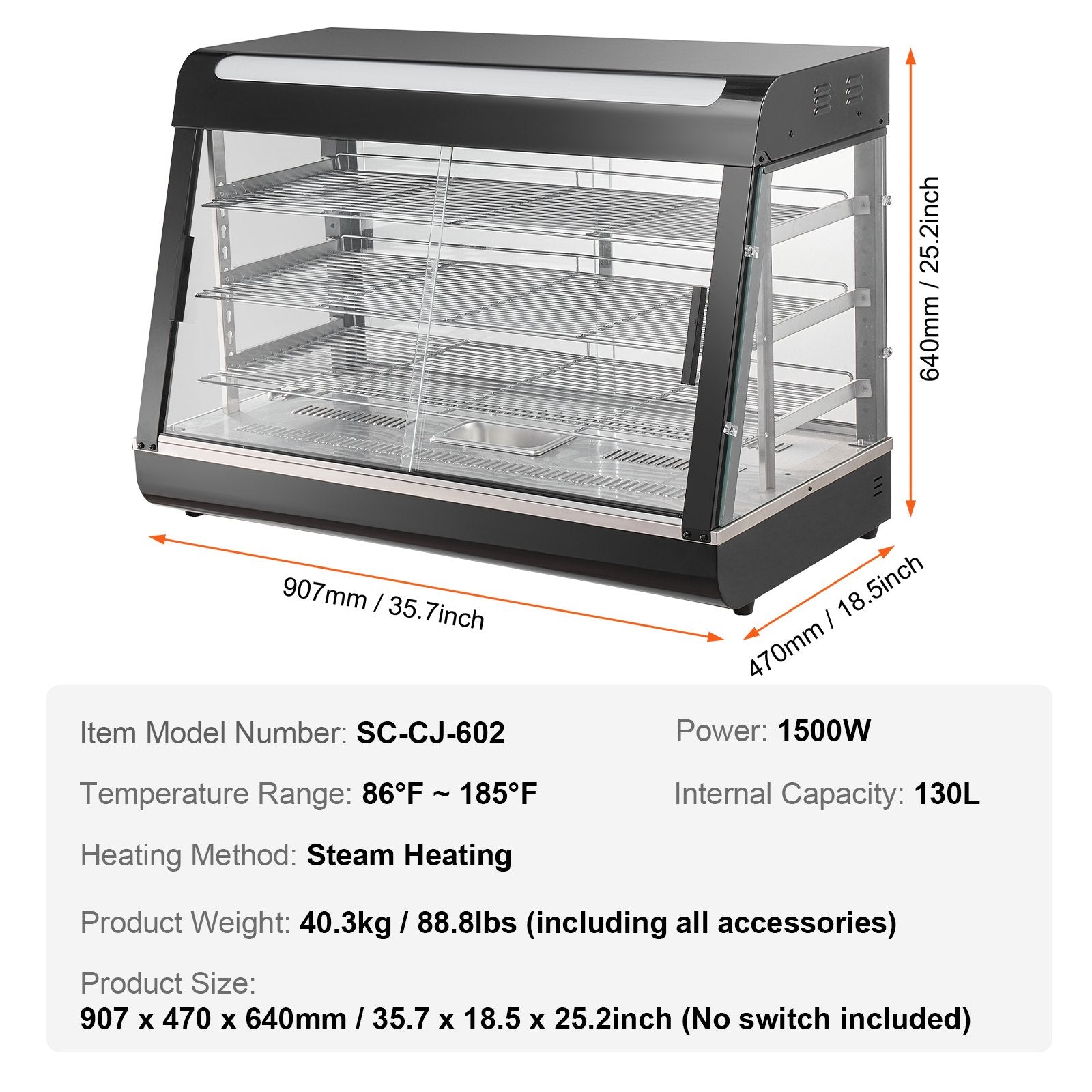 Maisto šildymo vitrina VEVOR SC-CJ-602, 1500W