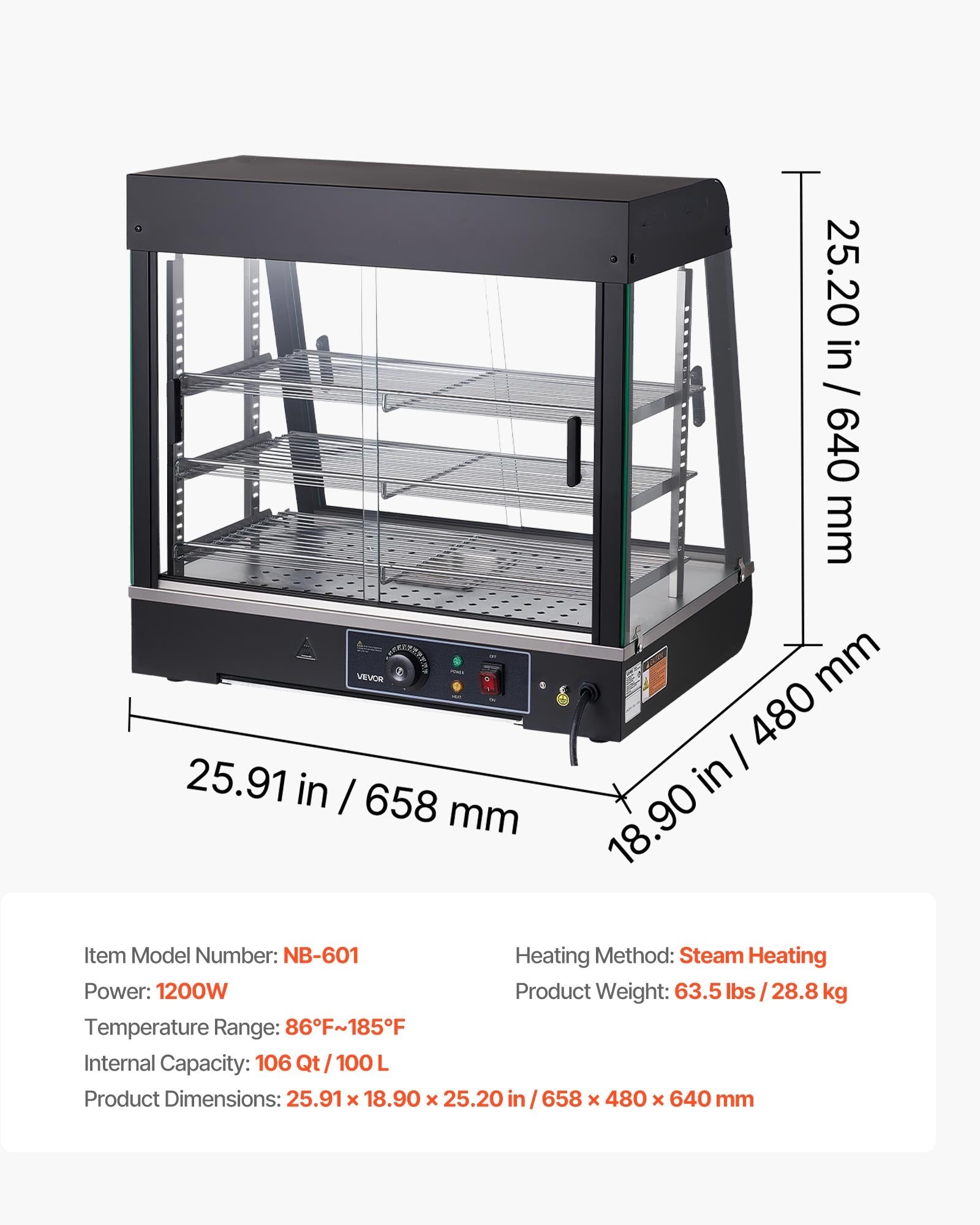 Maisto šildymo vitrina VEVOR NB-601, 1200W