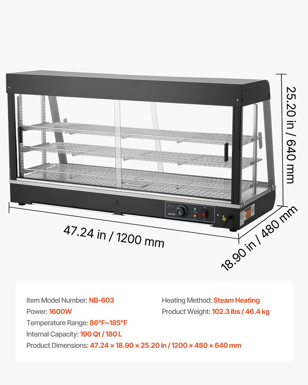Maisto šildymo vitrina VEVOR NB-603, 1600W