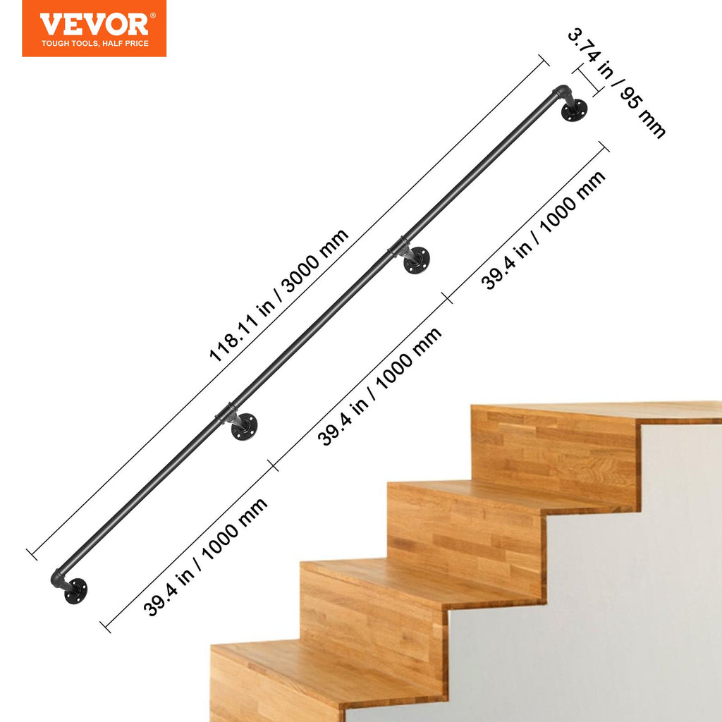 Laiptų turėklas VEVOR VV-GYGFS-HS10YC, 304,8 cm