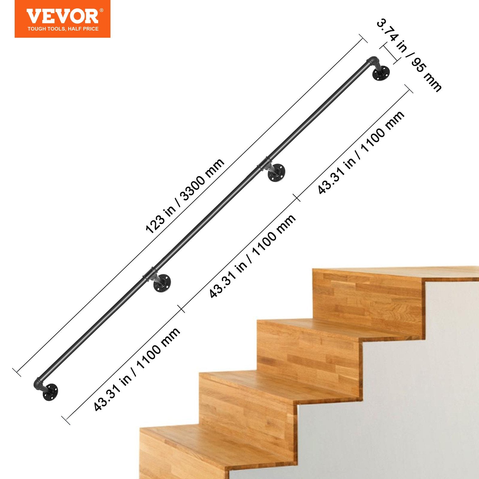 Laiptų turėklas VEVOR VV-GYGFS-HS11YC, 335,3 cm