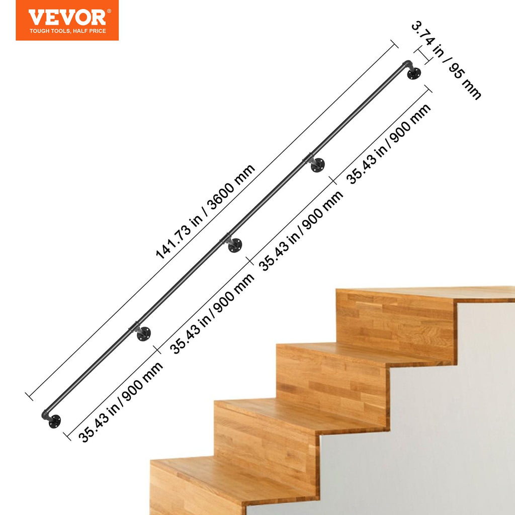 Laiptų turėklas VEVOR VV-GYGFS-HS12YC, 3,6 m