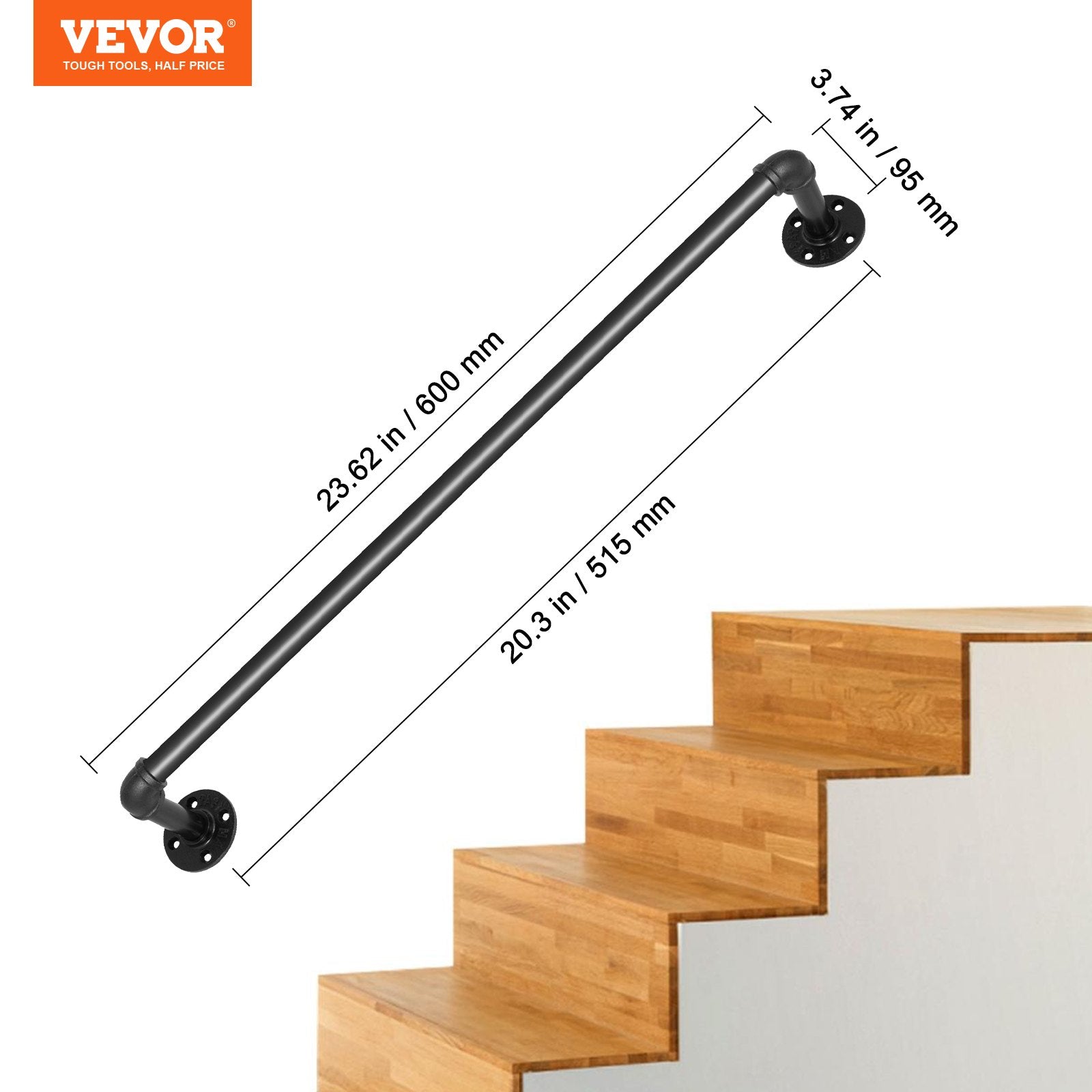 Sieninis laiptų turėklas VEVOR VV-GYGFS-HS2YC, 61 cm
