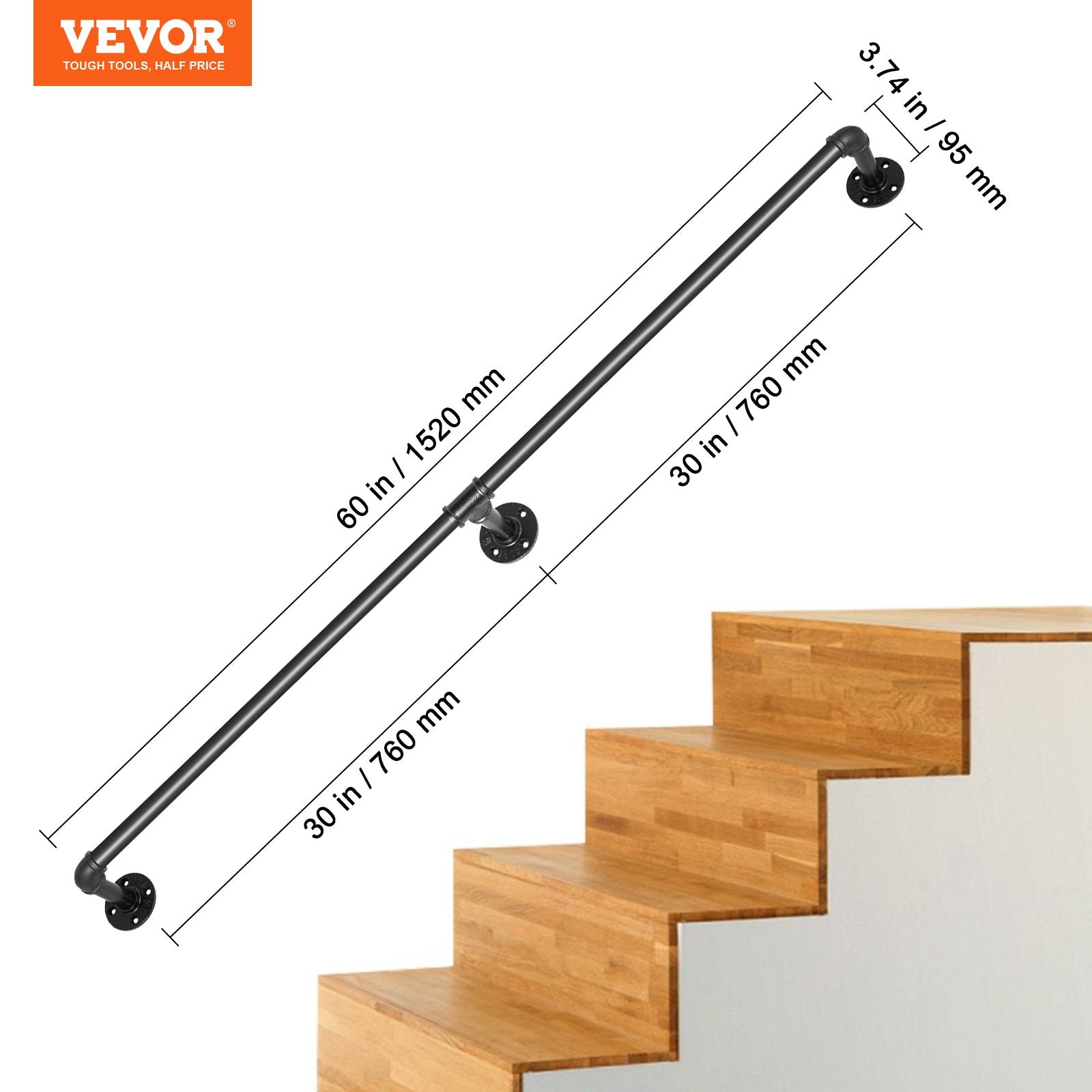 Laiptų turėklas VEVOR VV-GYGFS-HS5YC, 152,4 cm