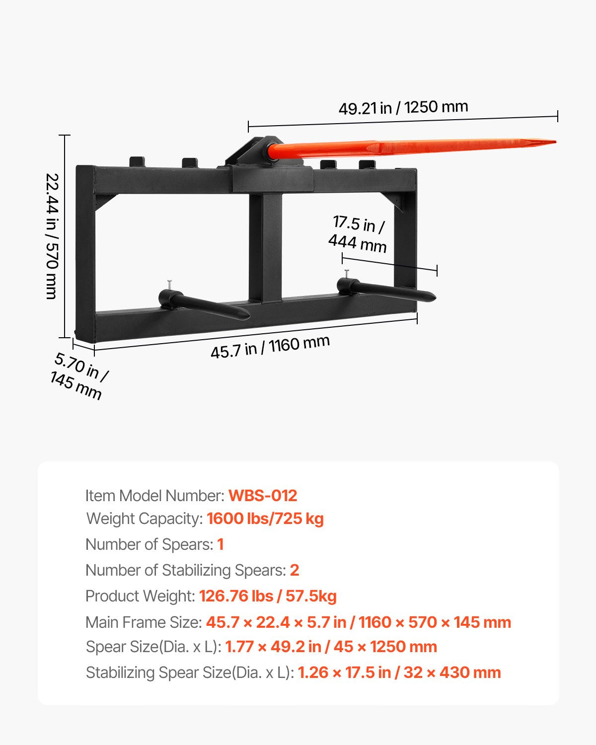 Šieno šakės VEVOR WBS-012, 725 kg keliamoji galia