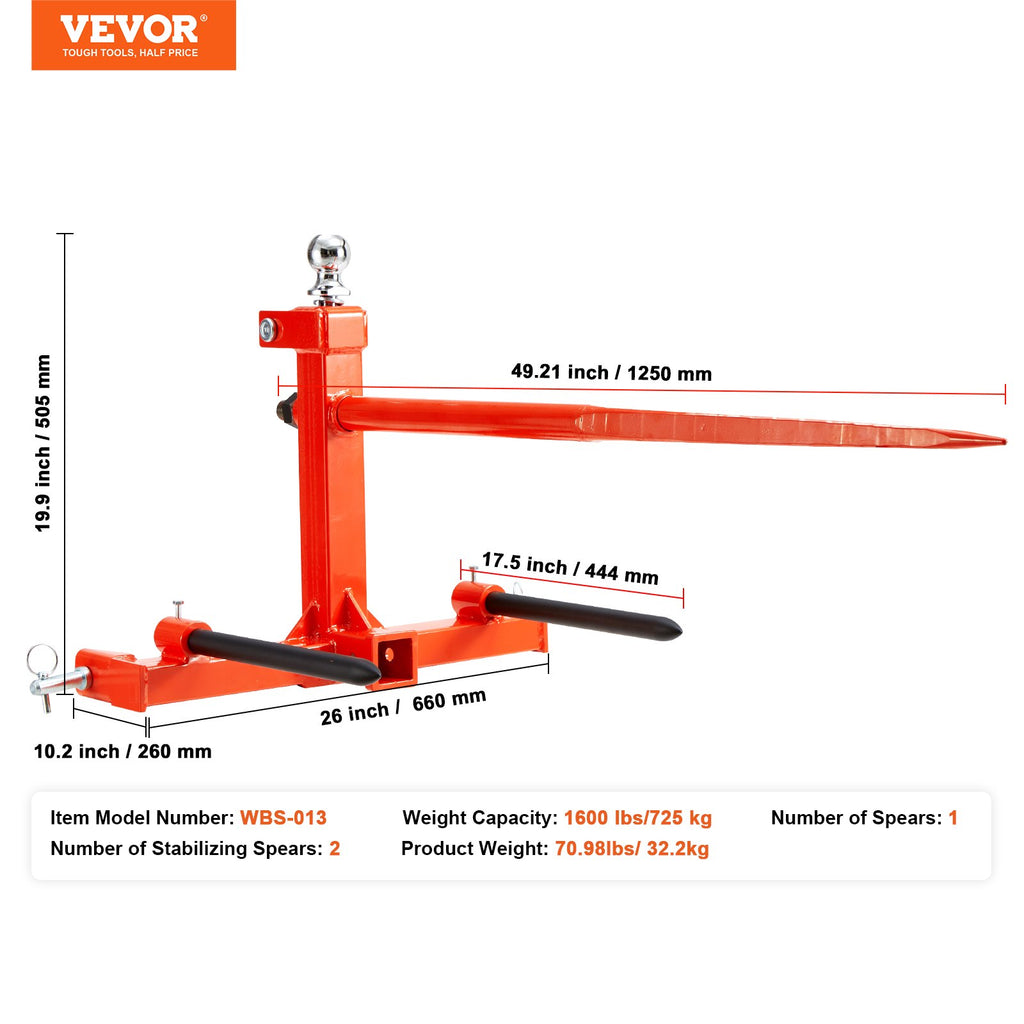 Šieno šakės VEVOR WBS-013, 725 kg keliamoji galia