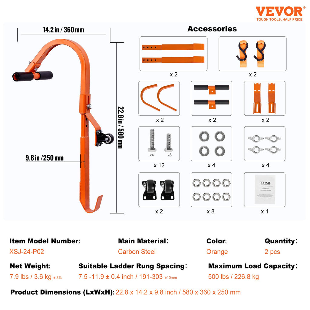 Kopėčių kabliai stogui VEVOR XSJ-24-P02, 2 vnt., 226,8 kg keliamoji galia
