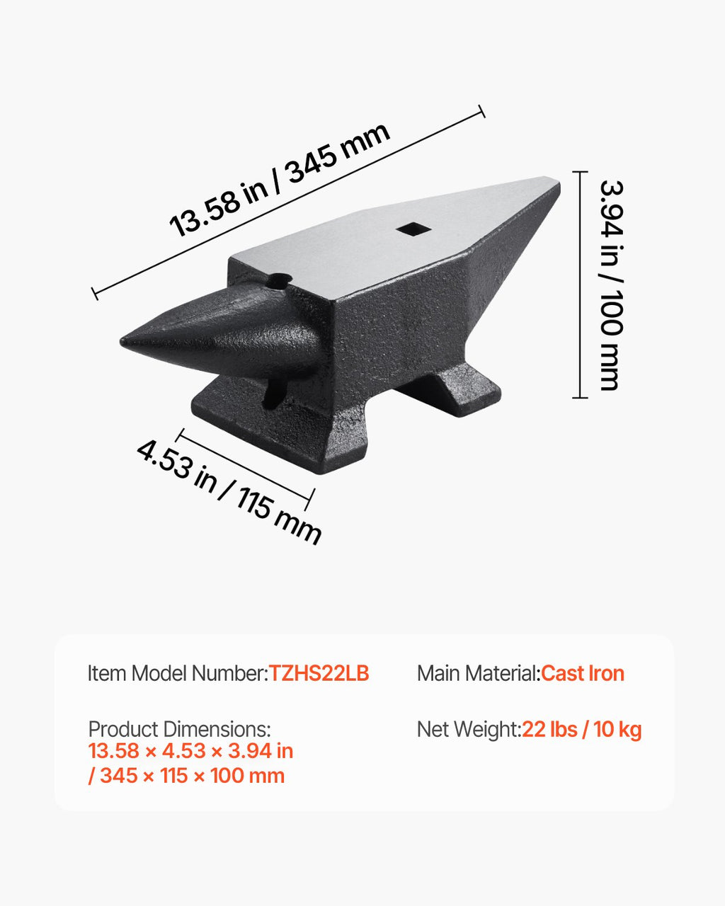 Plieninis priekalas VEVOR 22BLACK, 10 kg