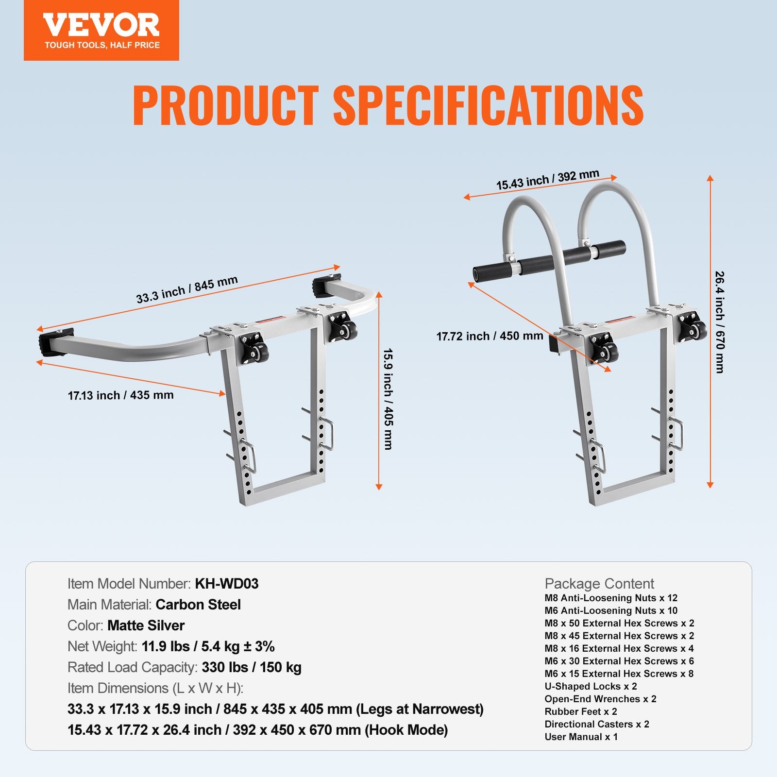 Kopėčių stabilizatorius ir kablys VEVOR KH-WD03, 150 kg keliamoji galia