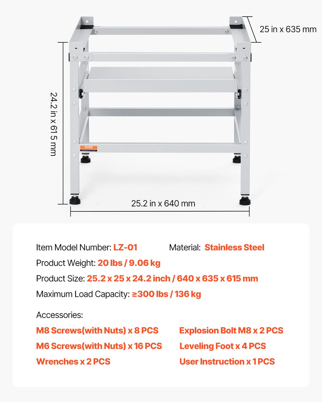 Skalbimo mašinos stovas VEVOR LZ-01, 136 kg apkrova