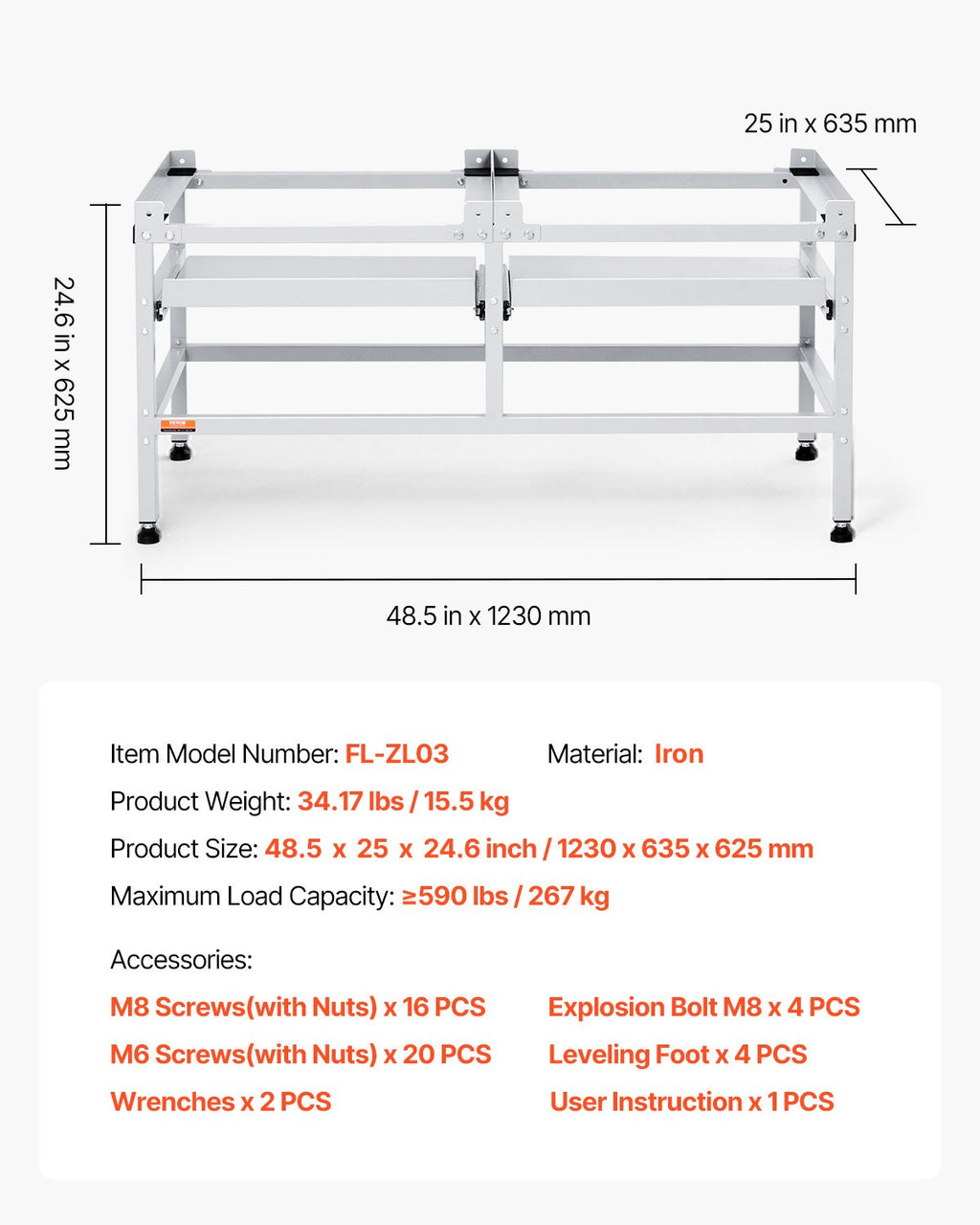 Skalbimo mašinos stovas VEVOR FL-ZL03, 267 kg keliamoji galia