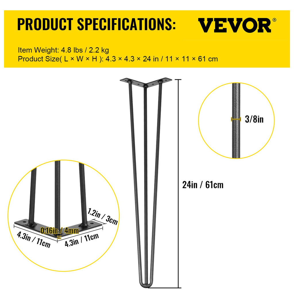 Stalo kojos VEVOR Hairpin, 61 cm, 4 vnt.