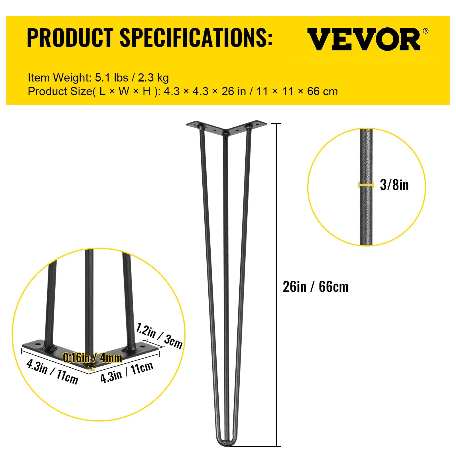 Stalo kojos VEVOR Hairpin, 66 cm