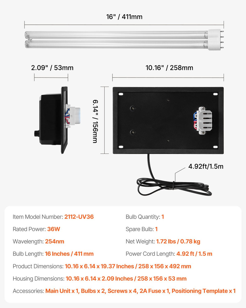 Ortakinis oro valytuvas VEVOR 2112-UV36, 36W