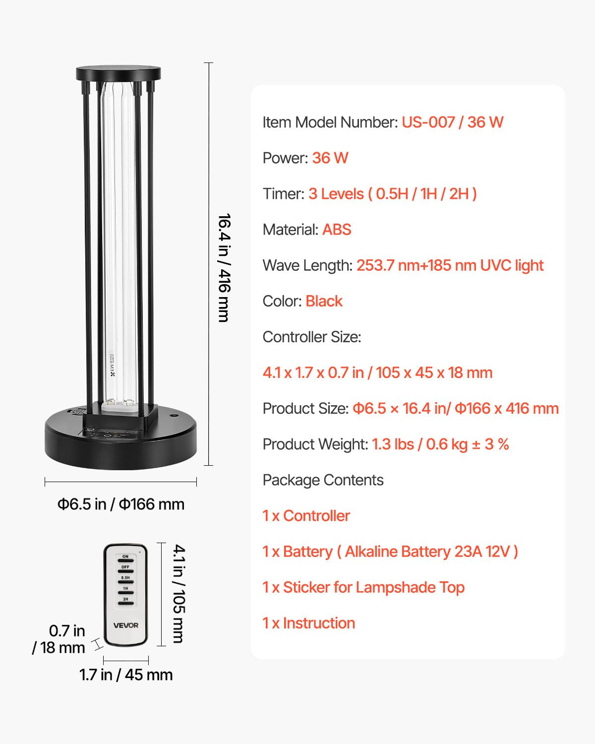 UV lempa su ozono generatoriumi VEVOR US-007/36W, 36W