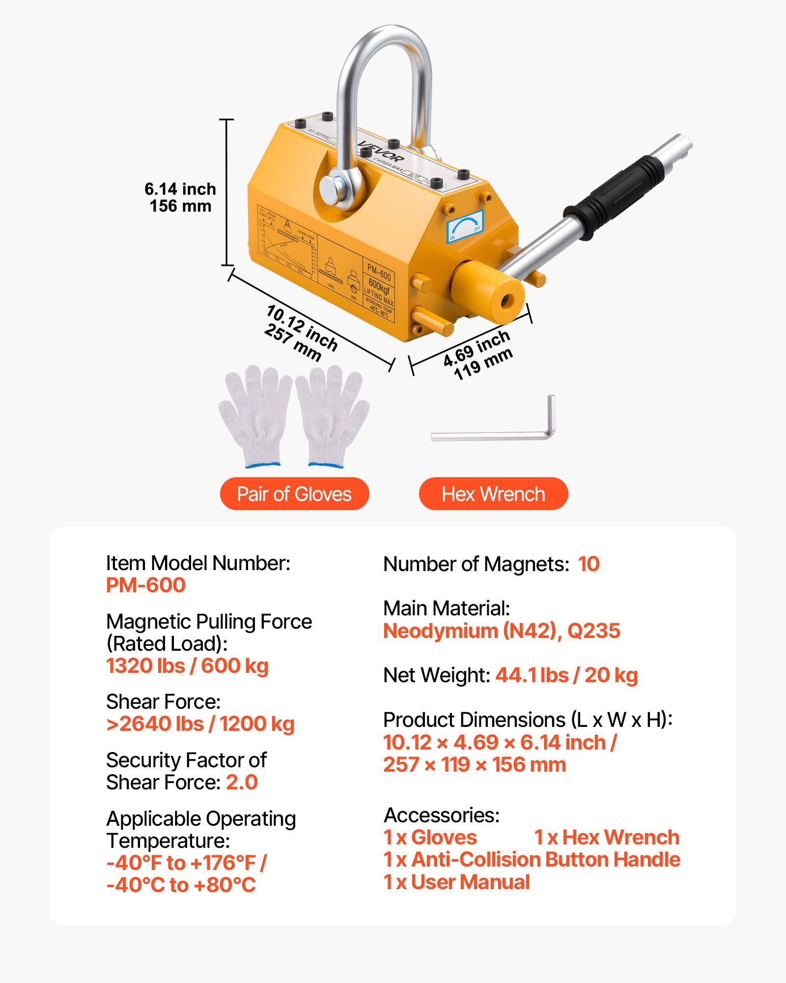 Magnetinis keltuvas VEVOR PM-600, 600 kg