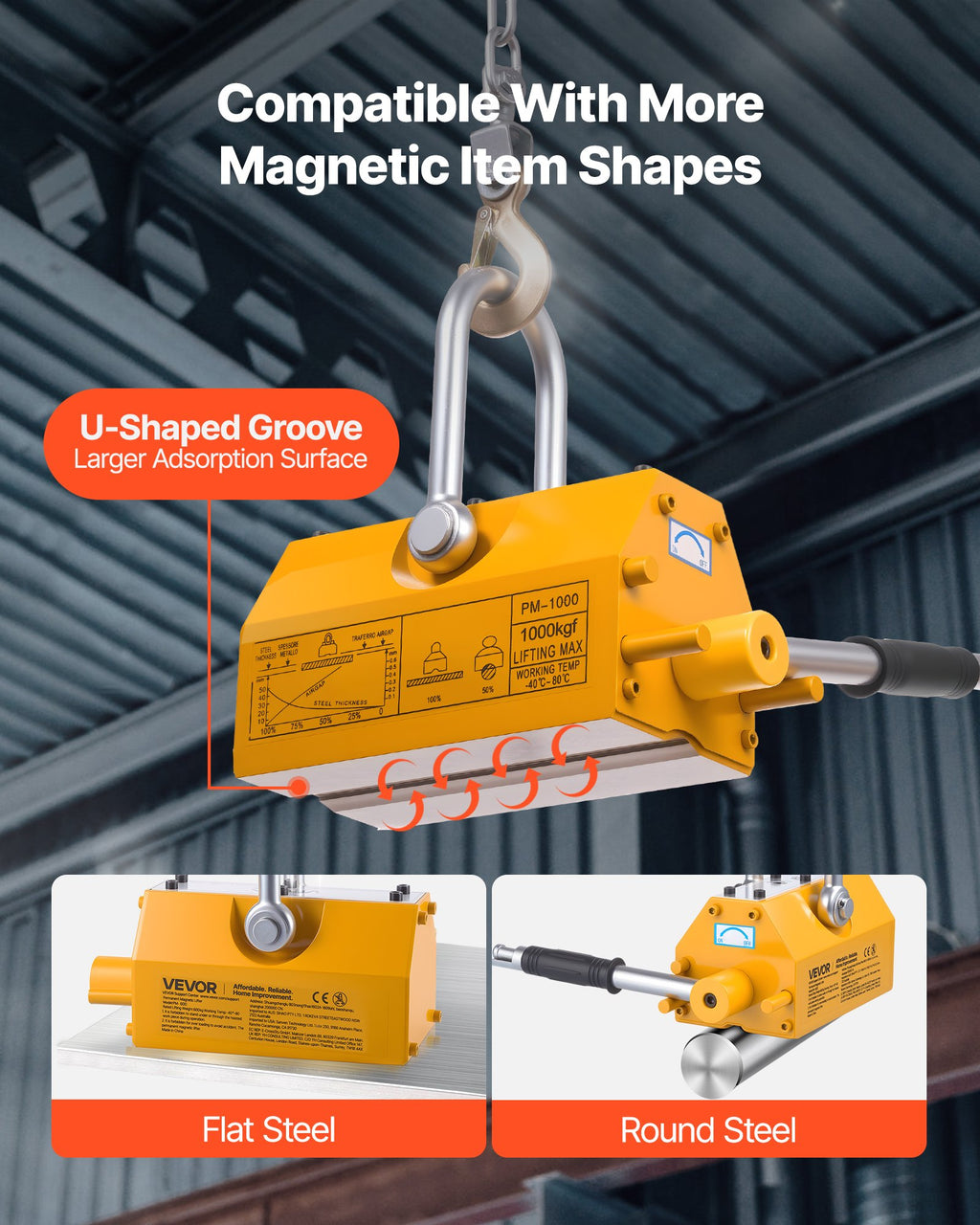 Magnetinis kėliklis VEVOR PM-1000, 1000 kg
