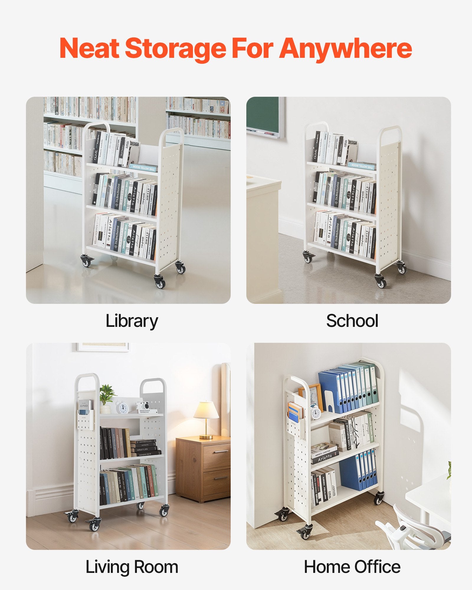 Bibliotekos vežimėlis knygoms VEVOR HXTC-3VD, 150 kg keliamoji galia
