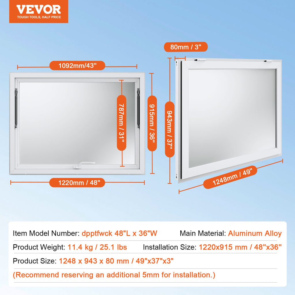 Prekybinis langas maisto vagonėliams VEVOR dpptfwck48L*36W, 1220x915 mm