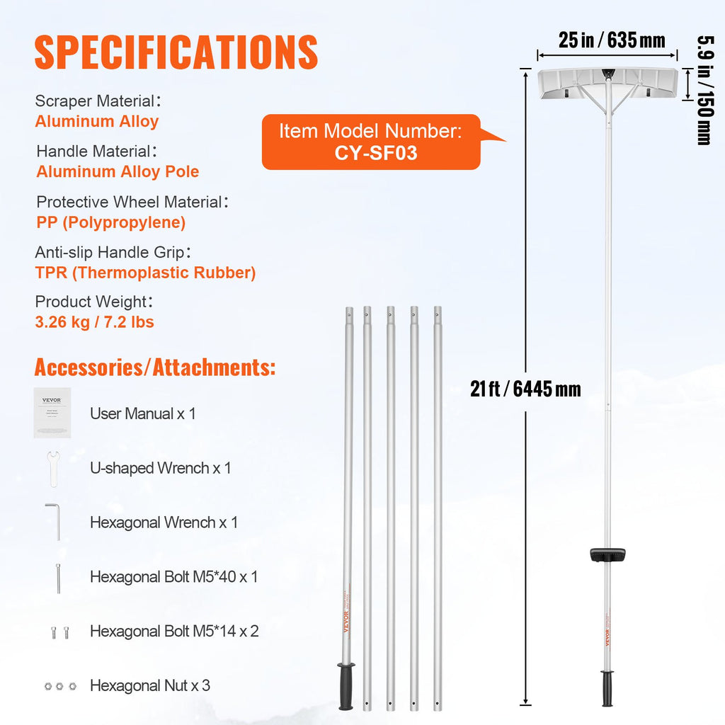 Stogo sniego valytuvas VEVOR CY-SF03, 6,4 m siekis