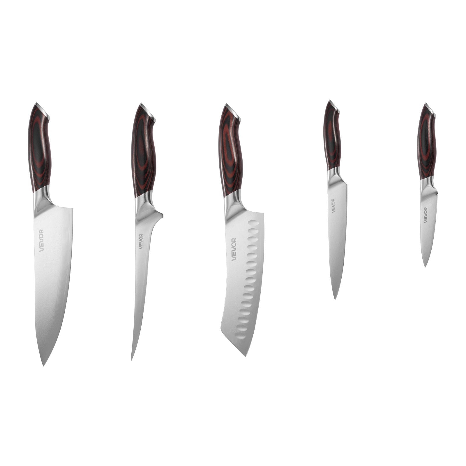 Virtuvinių peilių rinkinys VEVOR KD48M5-5PCS, 5 dalių, Damasko plienas
