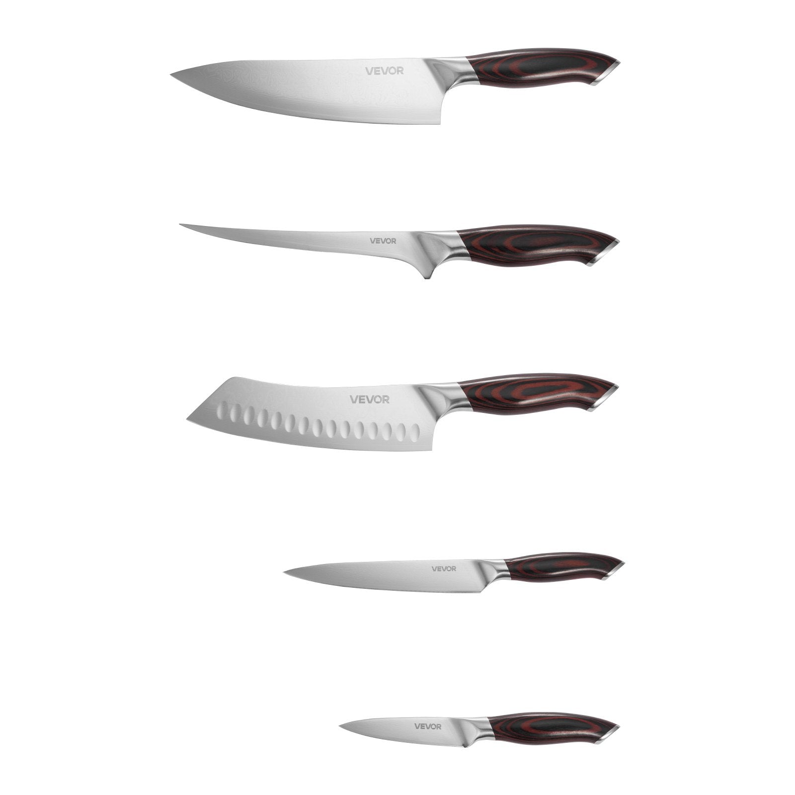 Virtuvinių peilių rinkinys VEVOR KD48M5-5PCS, 5 dalių, Damasko plienas
