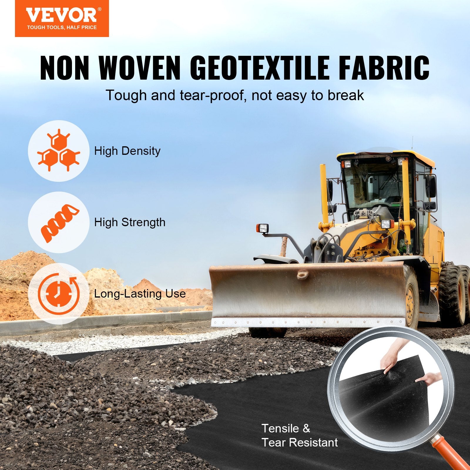 Geotekstilė VEVOR 0.9x30.5 m, 136 g/m²